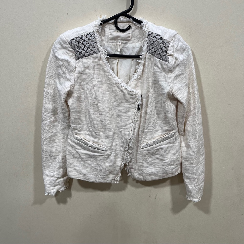 MAJE BIKER JACKET - ECRU- SIZE 36 Maje Linen Cotton Blazer Cream